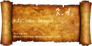 Káldor Ahmed névjegykártya